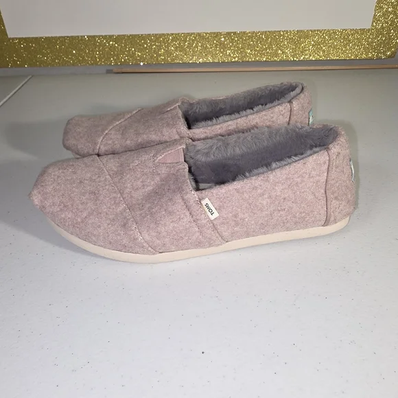 TOMS Women's Alpargata Faux Fur Lined Slip-On Flats dusty rose Sz.7.5 Slippers - Picture 9 of 16